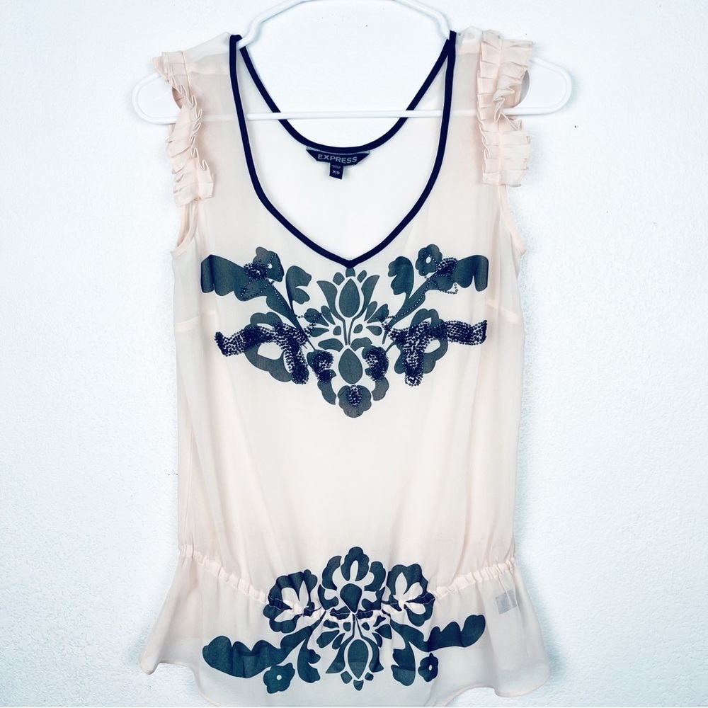 Express size XS beige nude black sheer beaded blouse top